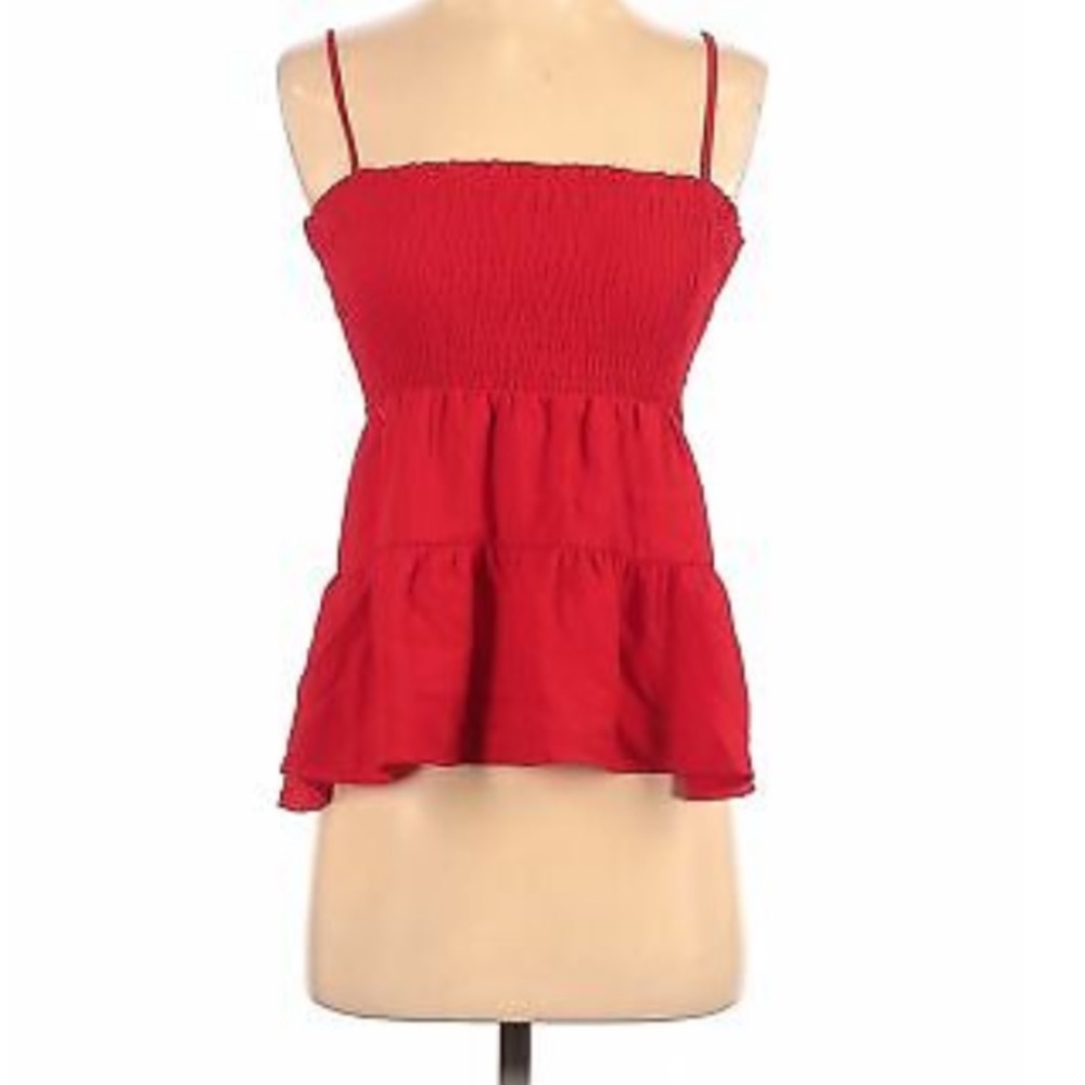 Paper Crane Tank Top Women Medium Red Tiered Spaghetti Strap Top Stretch Crinkle
